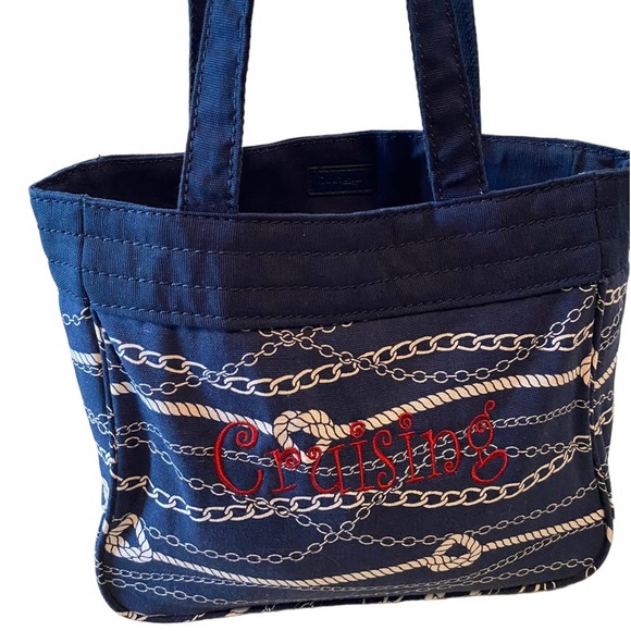 Thirty-One Cruisin Bag Blue White Nautical Vacation Canvas Travel Tote Clean NEW - Picture 12 of 12